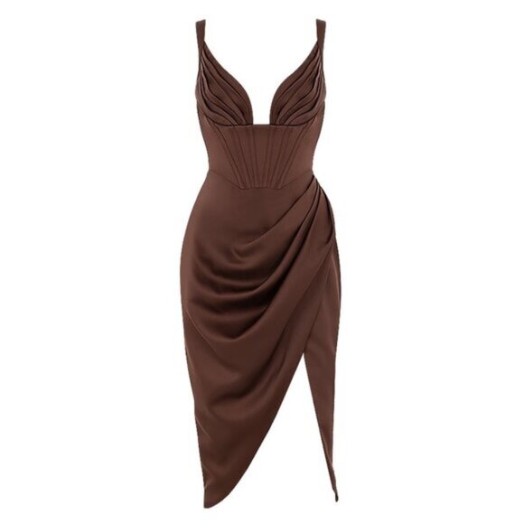 House of CB Faye Chocolate Satin Corset Dress XS b66E - Picture 6 of 14